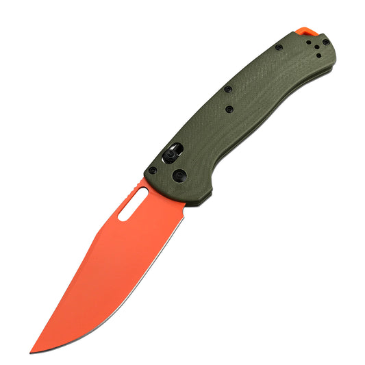 8 In Folding Pocket knives, Thumb Hole Manual Open Hunting Knife, D2 Orange Blade, G10 Handles With Pocket Clip for Outdoors, Camping (green)