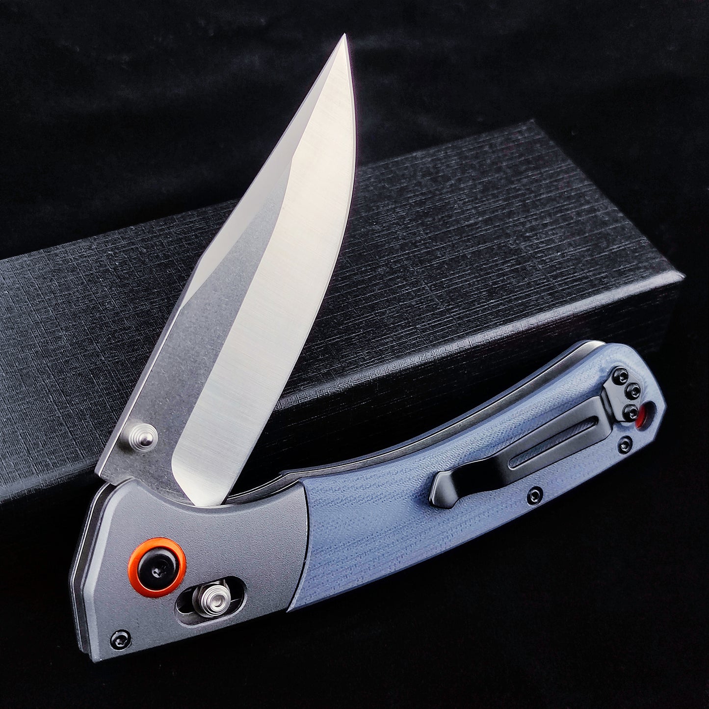 EDC Pocket Knife for Men, D2 Blade, Satin Finish, G10 handle, Thumb Stud Manual Open Camping Folding Knife for Outdoor Fishing (blue)