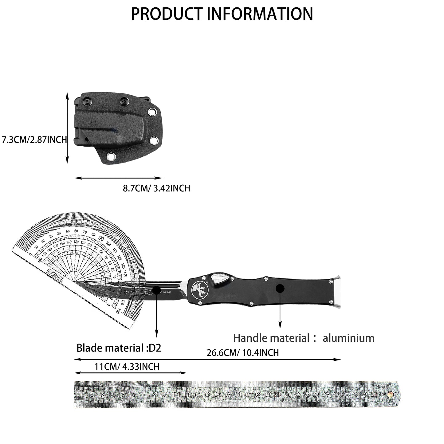 Halo V6 Single-Action OTF Automatic Knife - D2 Steel Blade T6 Aluminum Handle