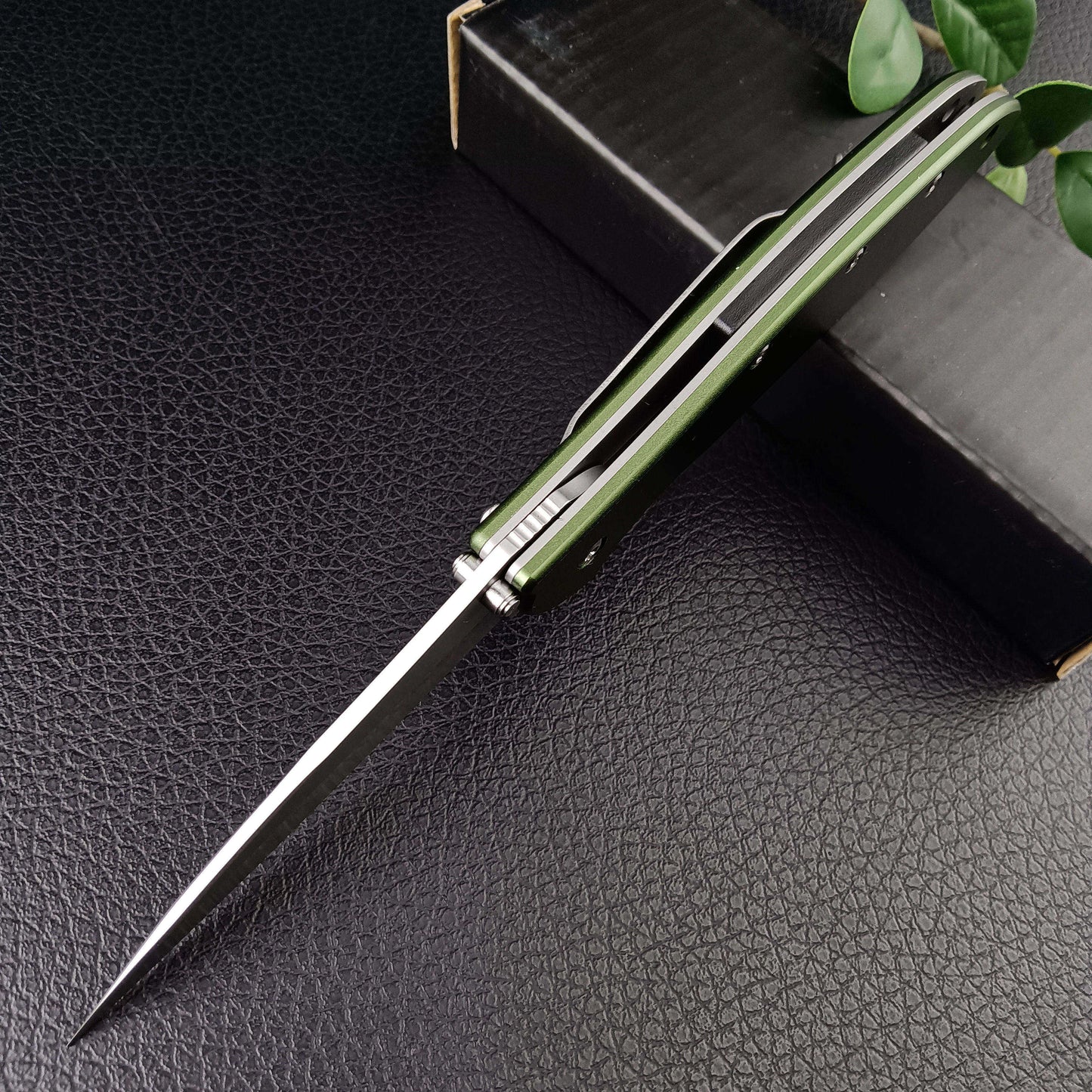 Olive Chive Folding Pocket Knife, 2.9 Inch 8Cr13Mov Manual Studs Open Blade and Aluminum Handle, Multi Tool for Camping,Hiking