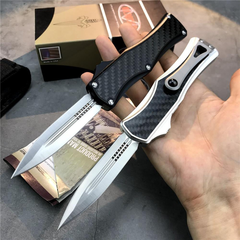 Microtech OTF tactical double automatic switchblade knife,D2 steel blade, 3K carbon fiber + aluminum handle,EDC Outdoor Hunting Pocket Knife