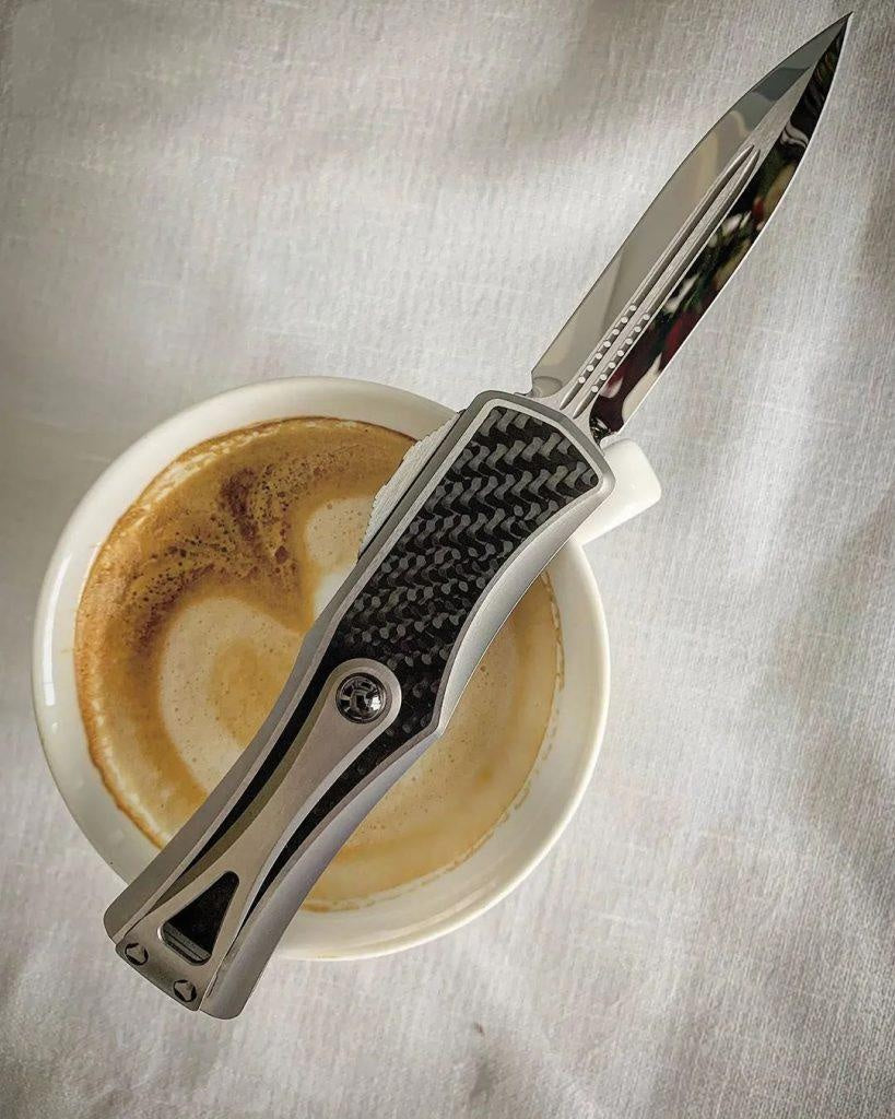 Microtech OTF tactical double automatic switchblade knife,D2 steel blade, 3K carbon fiber + aluminum handle,EDC Outdoor Hunting Pocket Knife