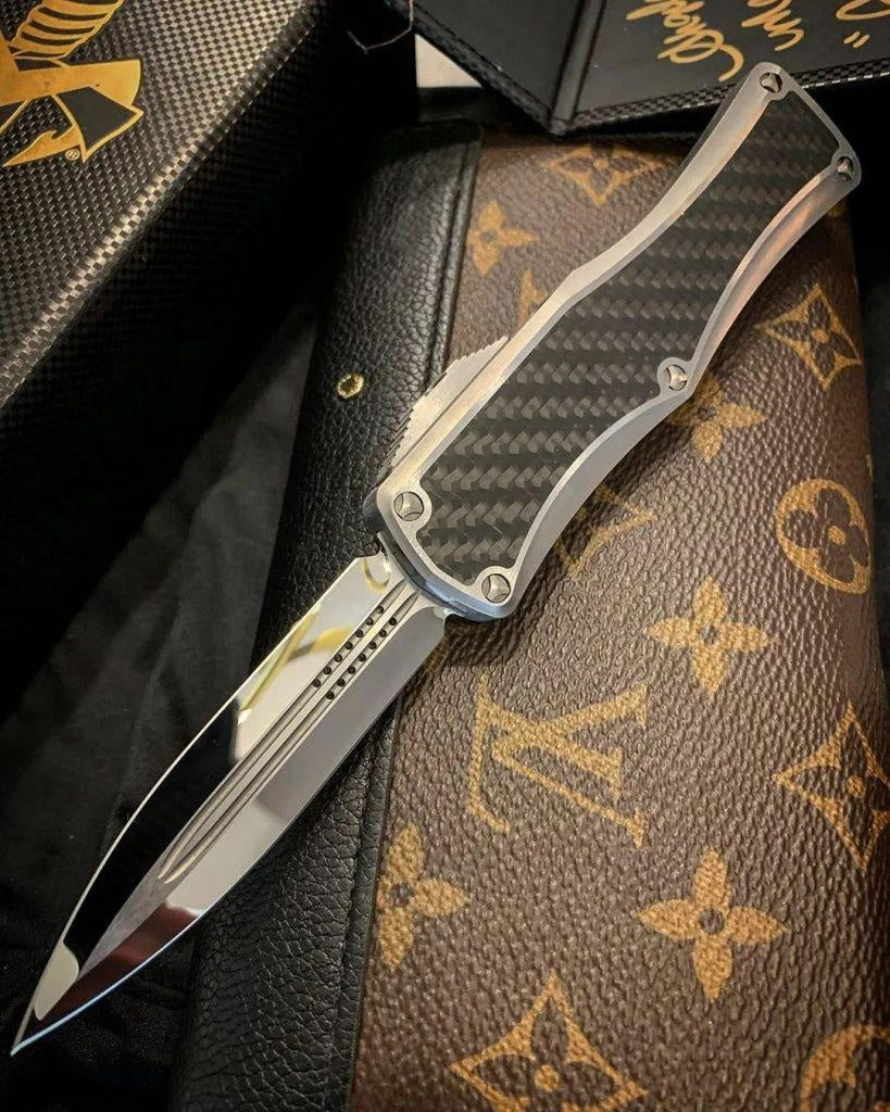 Microtech OTF tactical double automatic switchblade knife,D2 steel blade, 3K carbon fiber + aluminum handle,EDC Outdoor Hunting Pocket Knife