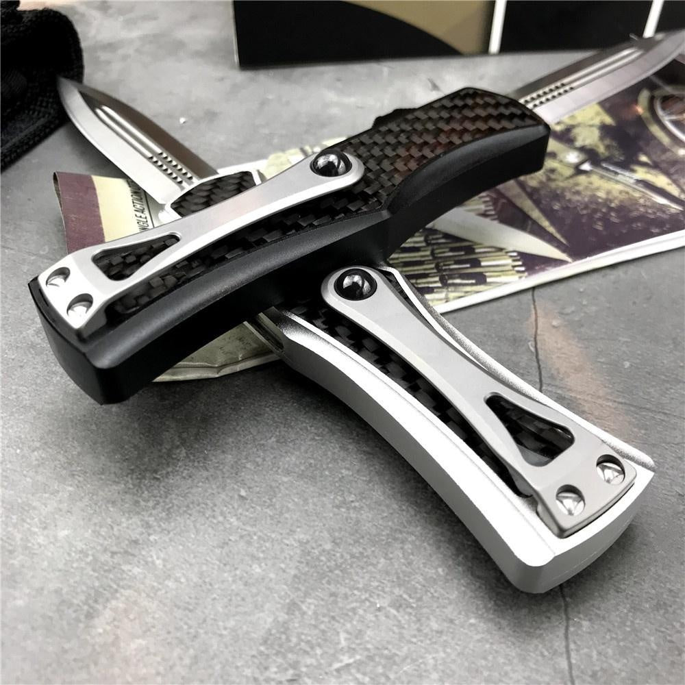 Microtech OTF tactical double automatic switchblade knife,D2 steel blade, 3K carbon fiber + aluminum handle,EDC Outdoor Hunting Pocket Knife