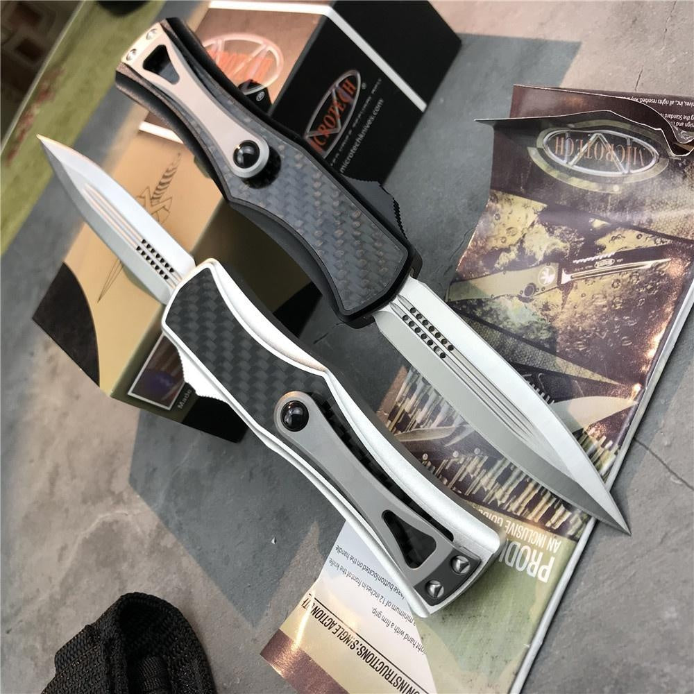 Microtech OTF tactical double automatic switchblade knife,D2 steel blade, 3K carbon fiber + aluminum handle,EDC Outdoor Hunting Pocket Knife