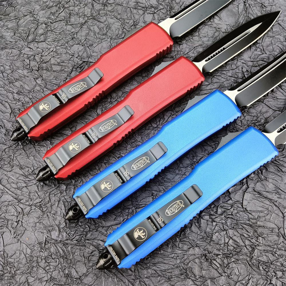 2023 Hot Sale Microtech UTX-85/UT85 Spring Assisted Automatic OTF Knife Red/ Black Aviation Aluminum Handles Outdoor Tactical Survival Pocket Flick Knives EDC Multifunction Hand Tools 6 Styles