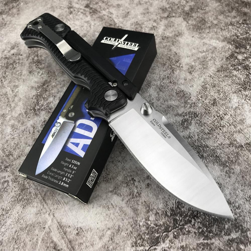 Cold Steel AD-15 Pocket Knife 8Cr13Mov Blade, Black Reinforced Nylon Wave Fiber Handle Defense Tactical Hunting Survival Outdoor Knife with Clip