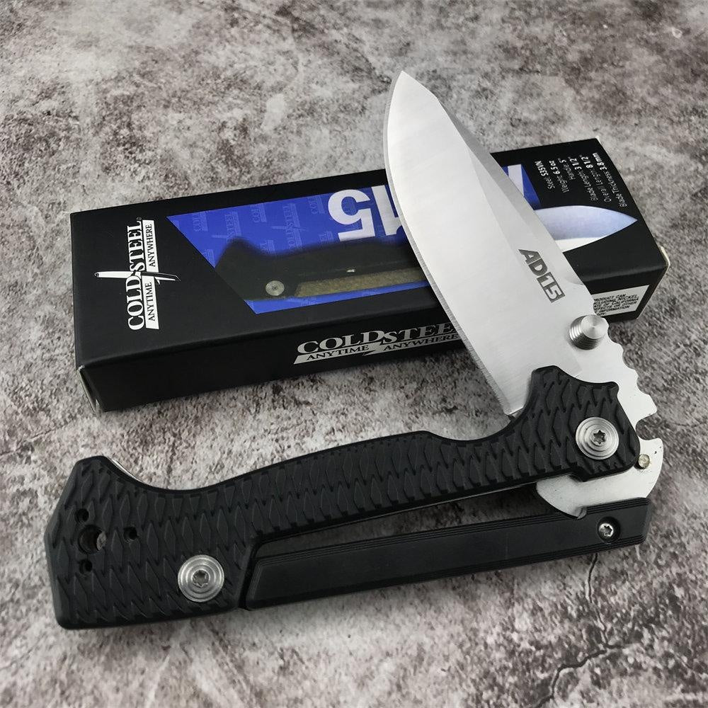 Cold Steel AD-15 Pocket Knife 8Cr13Mov Blade, Black Reinforced Nylon Wave Fiber Handle Defense Tactical Hunting Survival Outdoor Knife with Clip