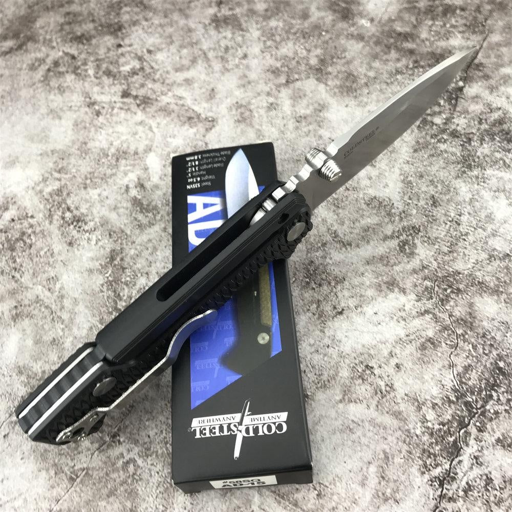 Cold Steel AD-15 Pocket Knife 8Cr13Mov Blade, Black Reinforced Nylon Wave Fiber Handle Defense Tactical Hunting Survival Outdoor Knife with Clip