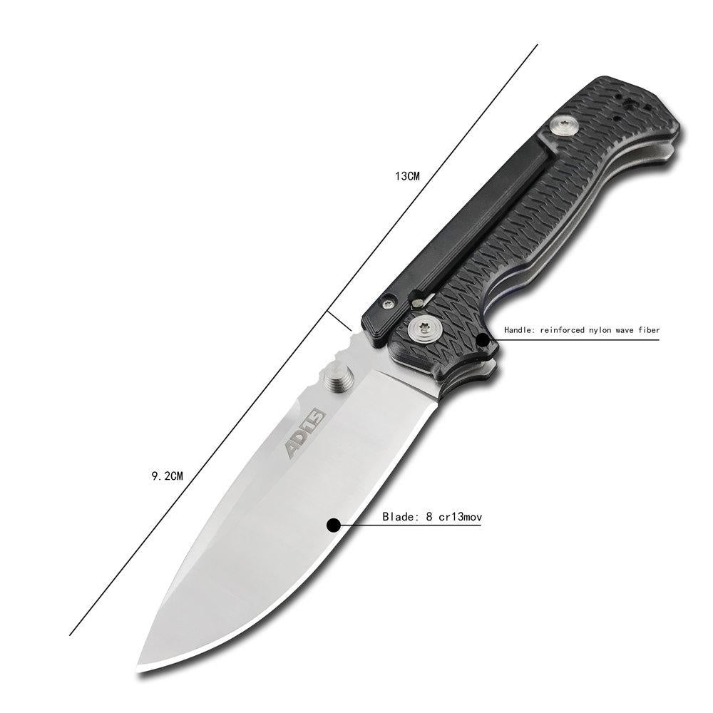Cold Steel AD-15 Pocket Knife 8Cr13Mov Blade, Black Reinforced Nylon Wave Fiber Handle Defense Tactical Hunting Survival Outdoor Knife with Clip