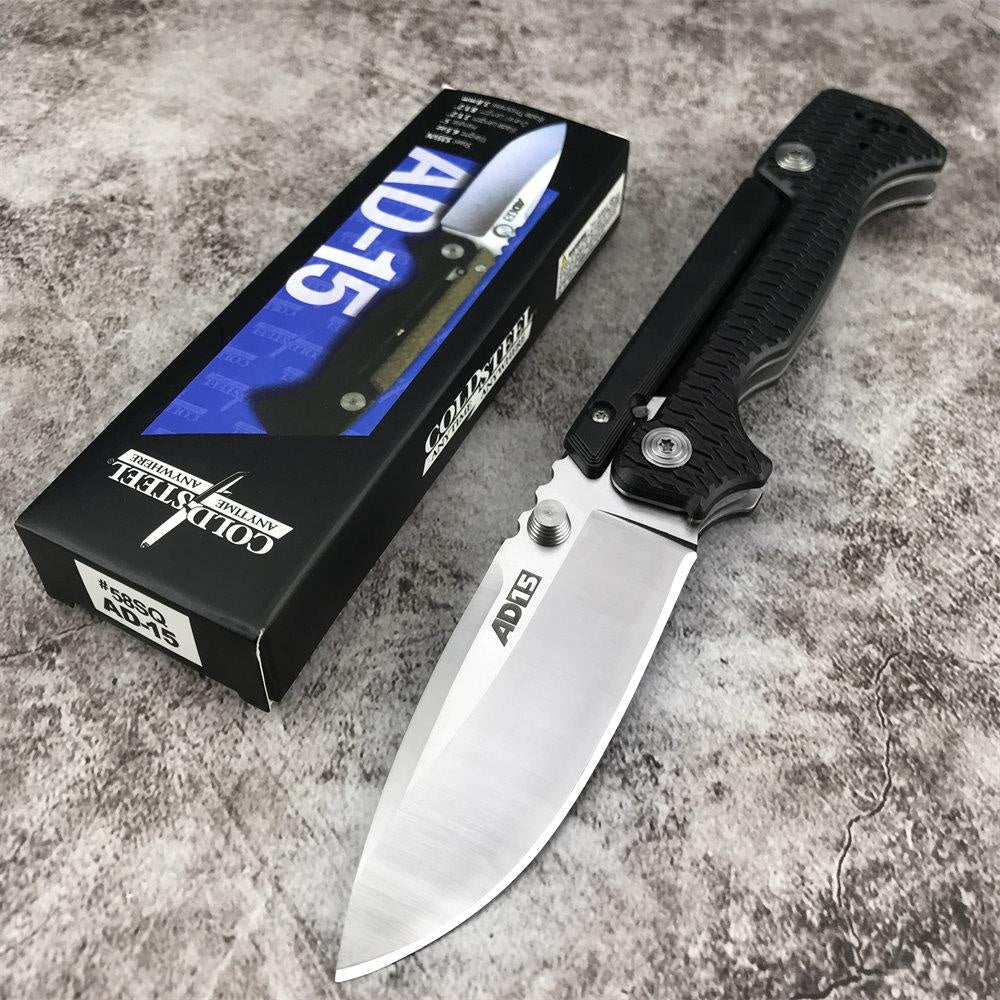 Cold Steel AD-15 Pocket Knife 8Cr13Mov Blade, Black Reinforced Nylon Wave Fiber Handle Defense Tactical Hunting Survival Outdoor Knife with Clip