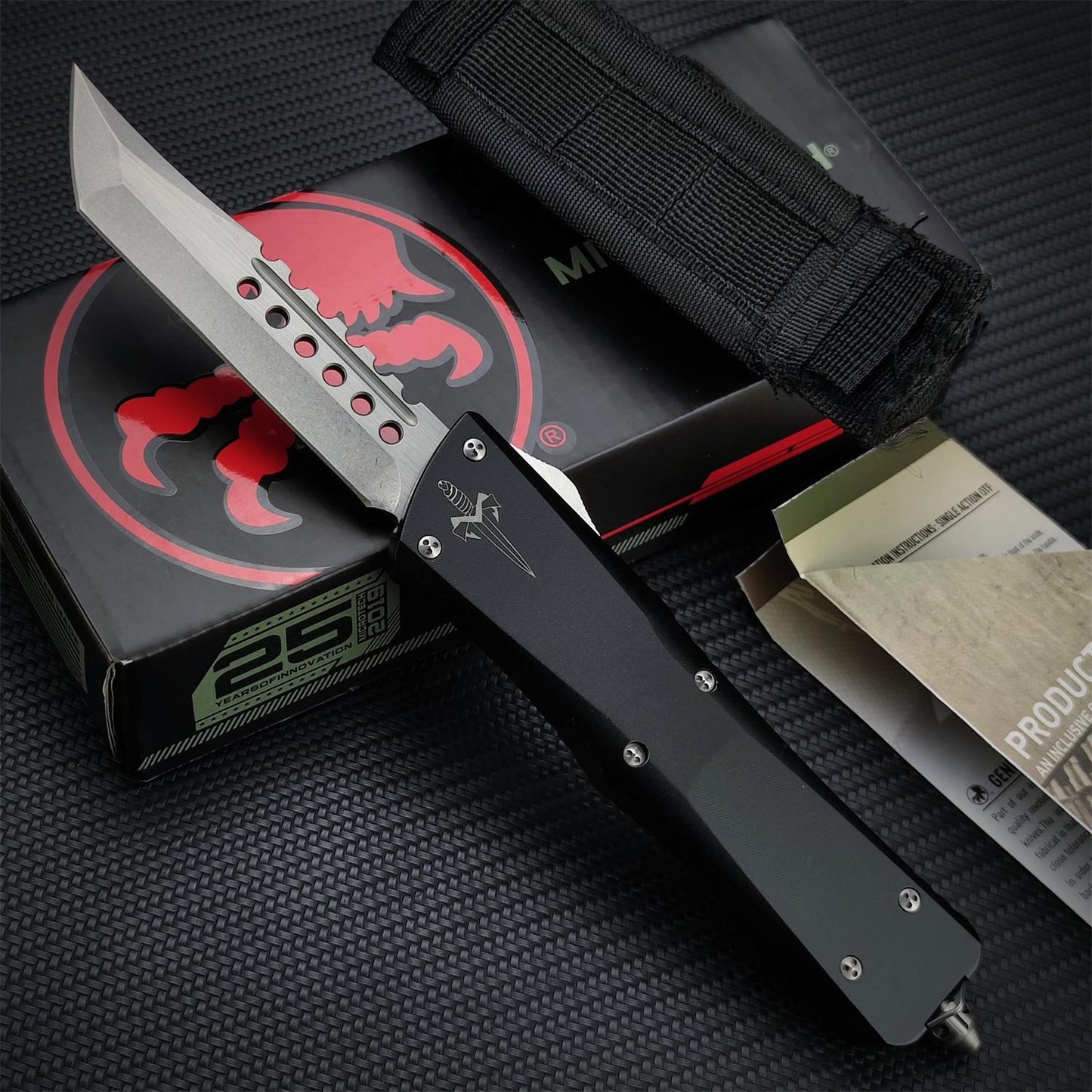NEW Microtech Flick Knife Ultratech Hellhound Tanto D2 Blade Aluminum Alloy Handle OTF Automatic Spring Assisted Knives Camping Hunting Tools
