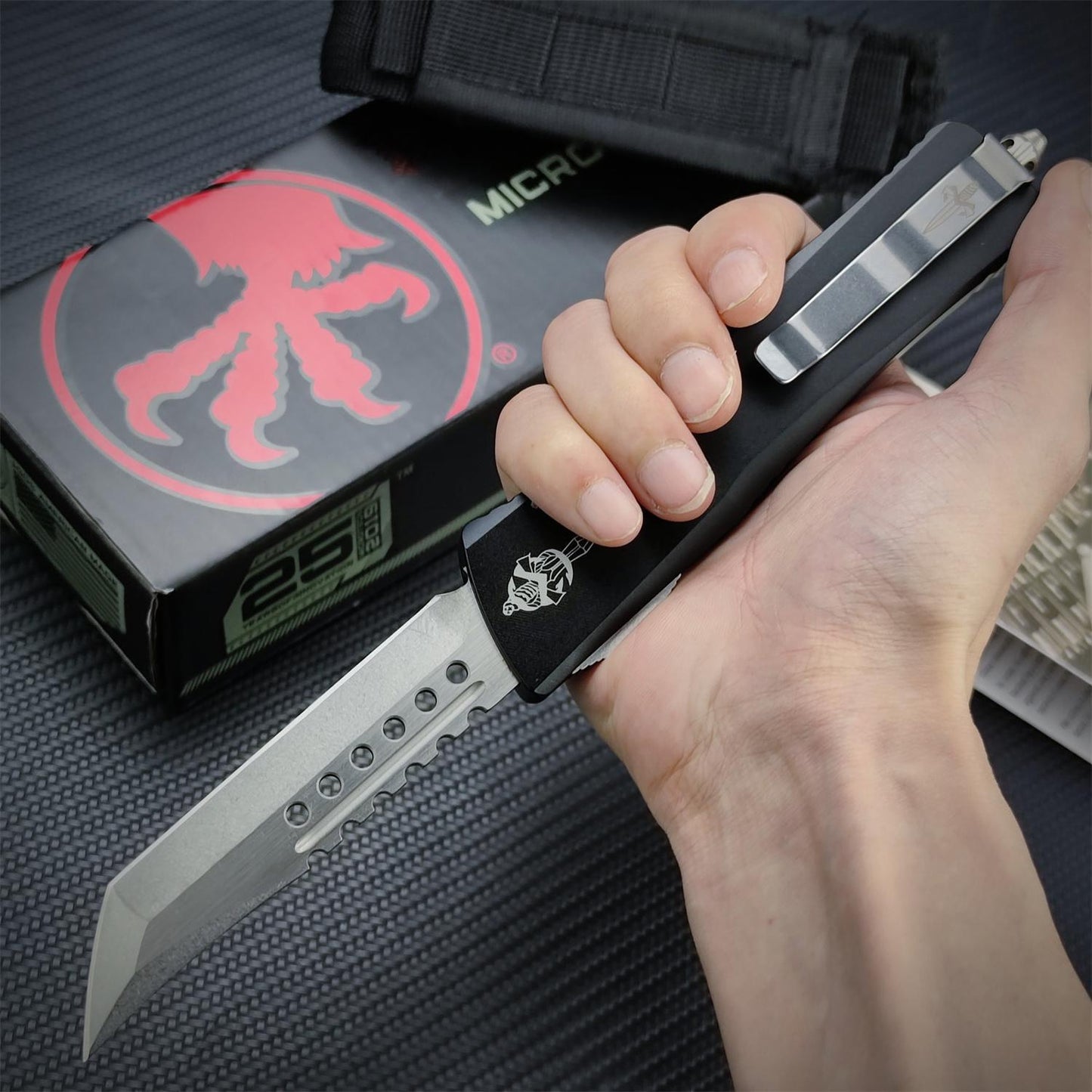 NEW Microtech Flick Knife Ultratech Hellhound Tanto D2 Blade Aluminum Alloy Handle OTF Automatic Spring Assisted Knives Camping Hunting Tools