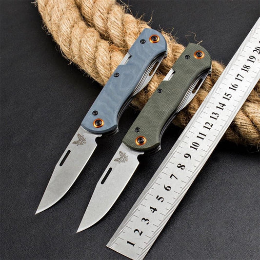 Benchmade Weekender 317 Double Blade Folding Pocket Knife Slide Switch S30V Steel Blade Blue G10 Handle/Green Linen Handle Outdoor Survival Self-Defense Tool EDC Bottle Opener
