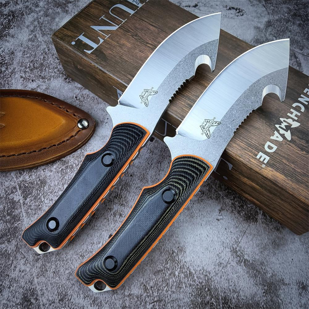 Benchmade 15018 Hunt Saddle Mountain Skinner Fixed Blade Knife 4.2" 9C13Mov Blade, Two-color G10 Handles, Leather Sheath