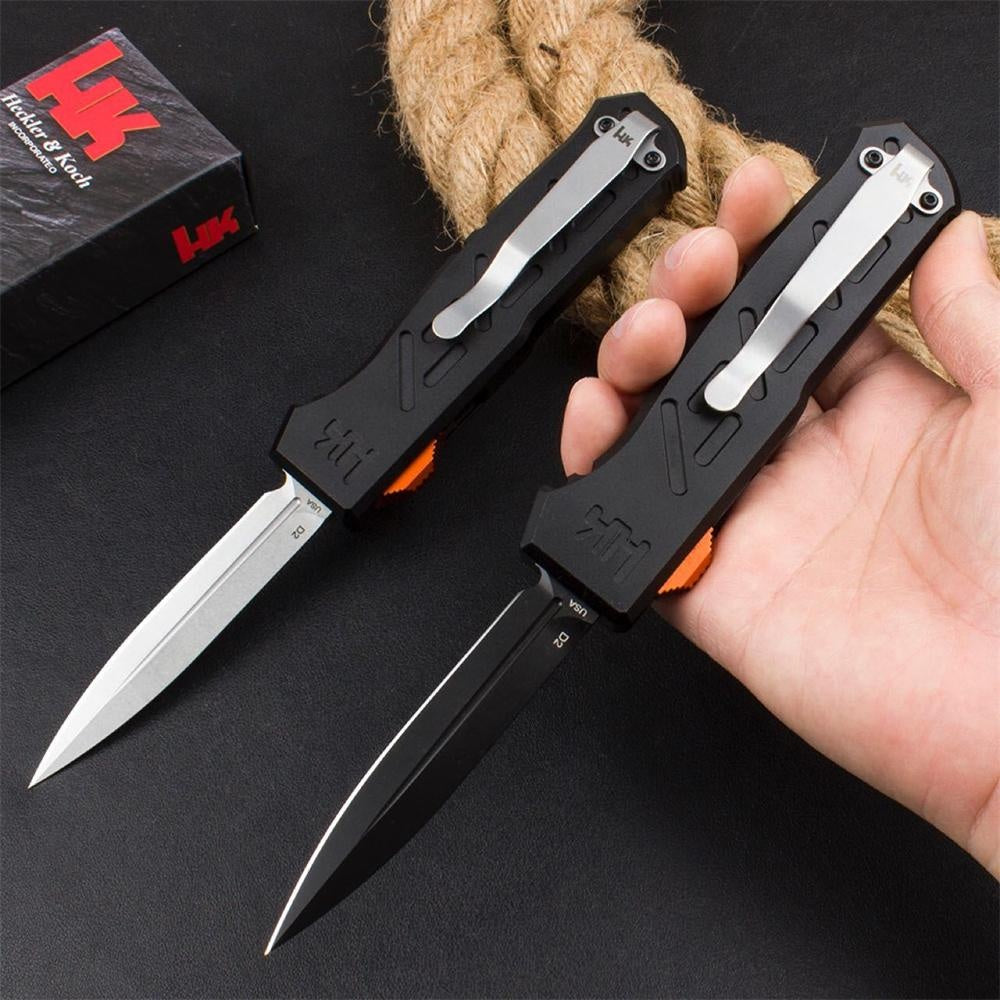 Benchmade Heckler & Koch 14850BK Epidemic OTF Auto Spring Assisted Open Knife D2 Steel Blade 6061 T6 Aluminum Alloy + Anodized Handle Camping Tactical Hunting Knives Self-defense EDC Tool