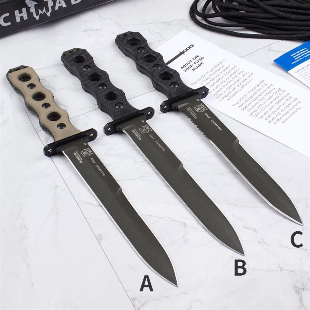 Benchmade 185BK SOCP Special Tactics Bushcraft Fixed Blade Knife 7.11" CPM-3V Black Double Edge Plain Dagger Blade G10 Handles Outdoor Hunting Camping Self Defense Combat Military Knife