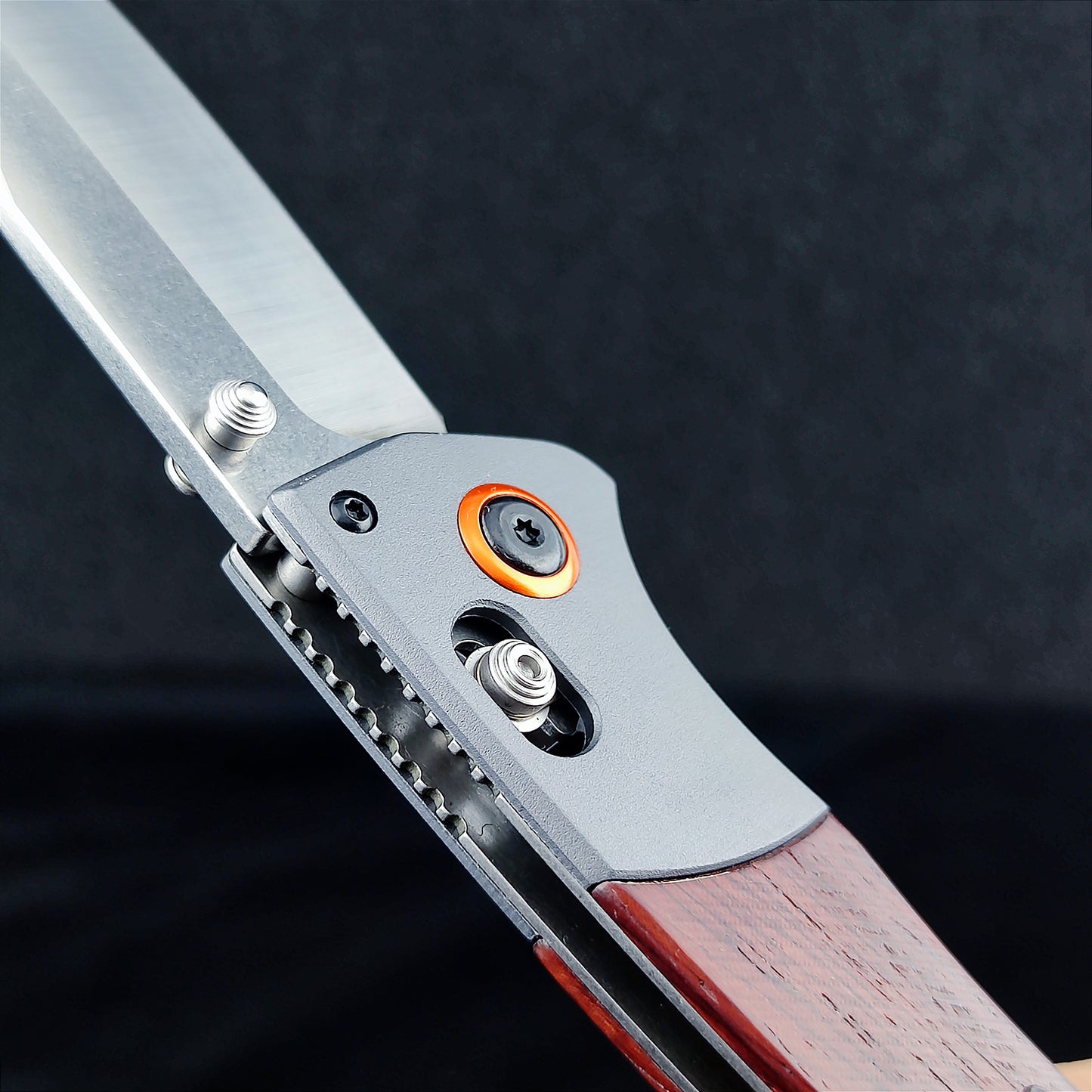 EDC Folding Pocket Knife, D2 Blade, Wood Handle, Thumb Stud Manual Open Camping Folding Knife for Outdoor (Orange)