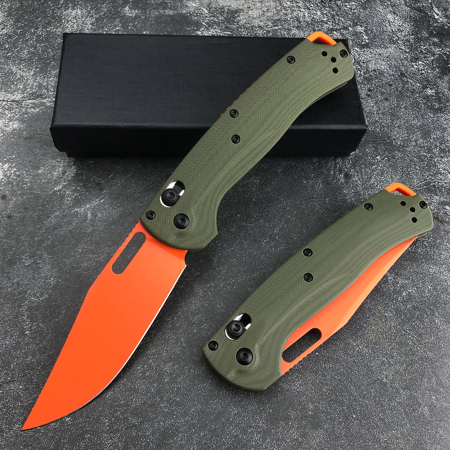 8 In Folding Pocket knives, Thumb Hole Manual Open Hunting Knife, D2 Orange Blade, G10 Handles With Pocket Clip for Outdoors, Camping (green)