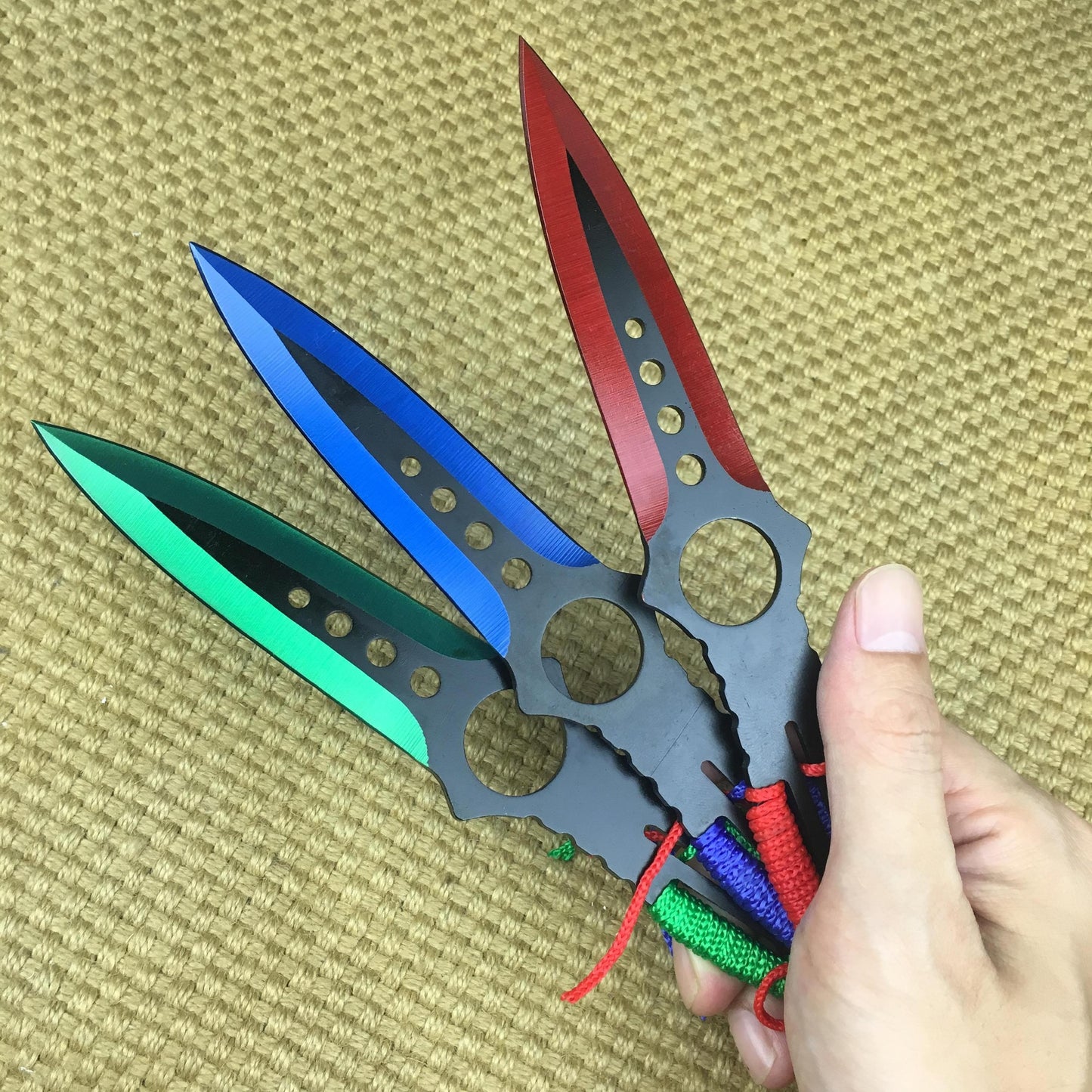 3PC 8" NINJA KUNAI TACTICAL HUNTING Throwing Knife Set + Sheath Survival Rescue Double Edged Blades