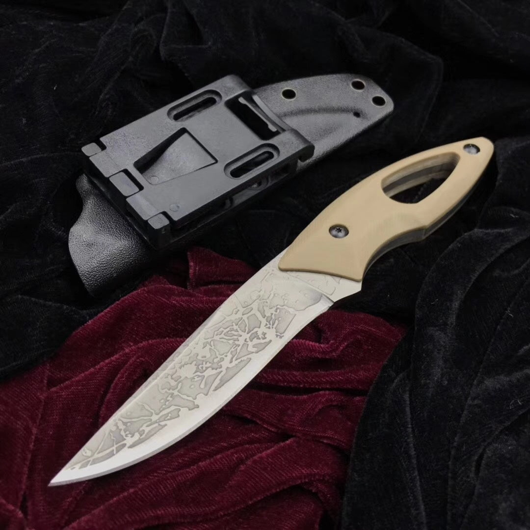 KikuMatsuda TACTICAL Combat FIXED BLADE KNIFE SURVIVAL BOWIE w/ Kydex Sheath