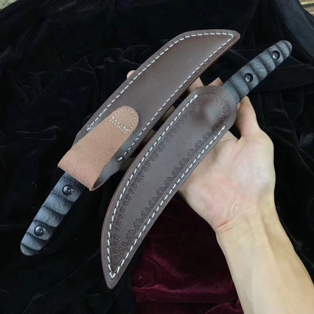 Hand Forged 400C Steel Hunting Dagger Knife Fixed Blade + Case