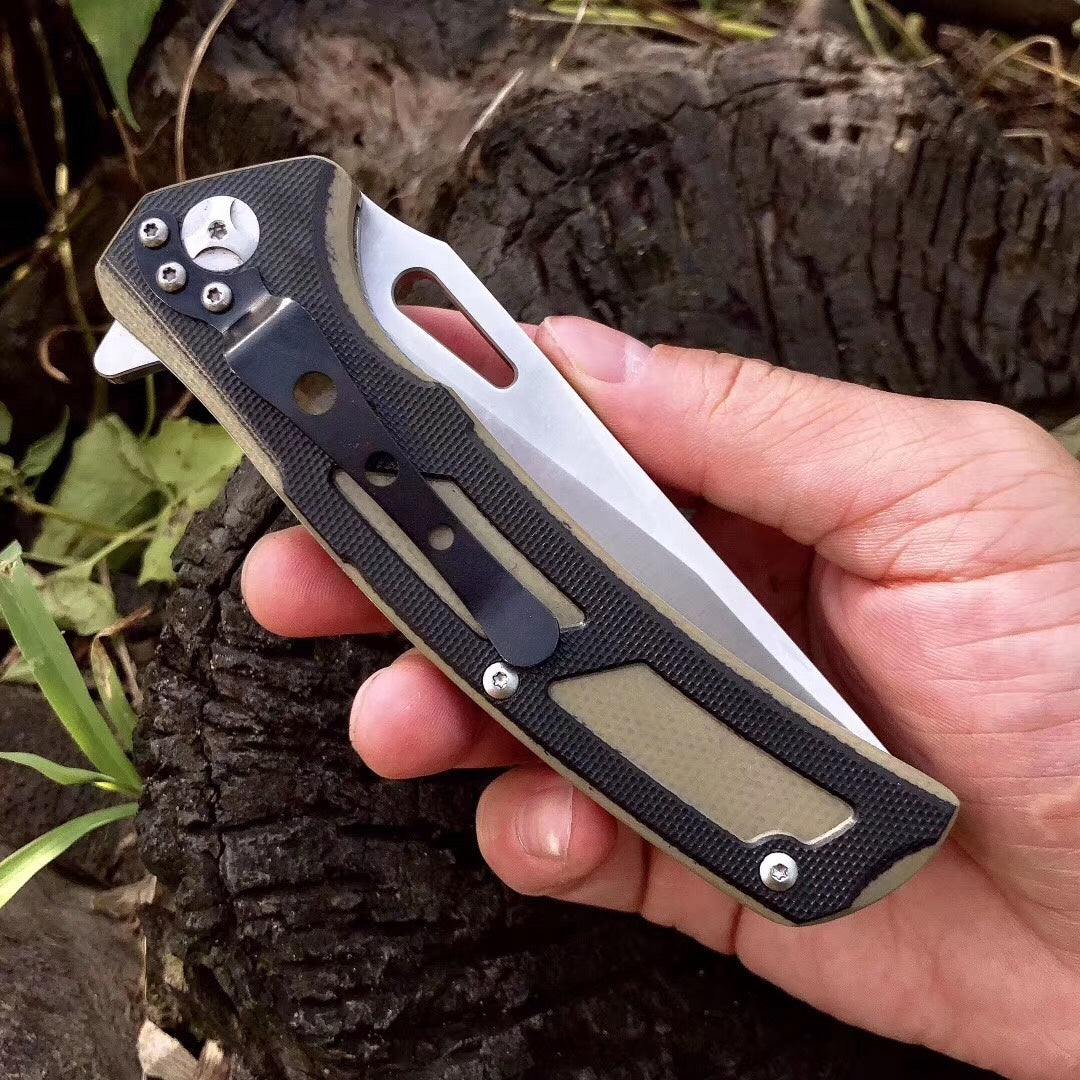 Sharp knife stainless steel folding liner lock sword outdoor camping black + desert G10 hardness :59 HRC heat treatment: vacuum oil quenching