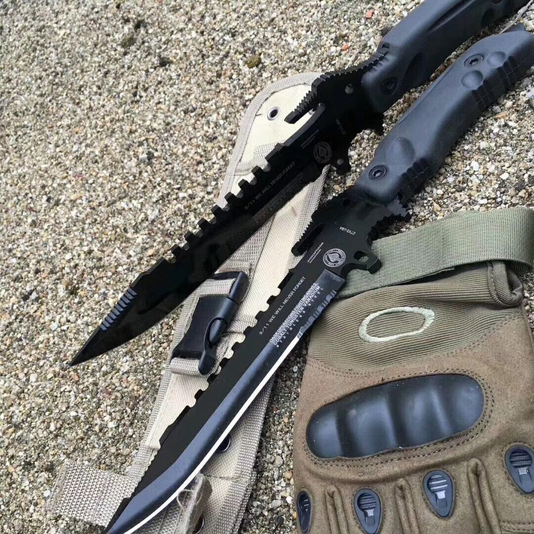 Tactical hunting knife fixed blade oxidized black handle military rescue knife combat dagger bayonet with nylon tactical knife sleeve