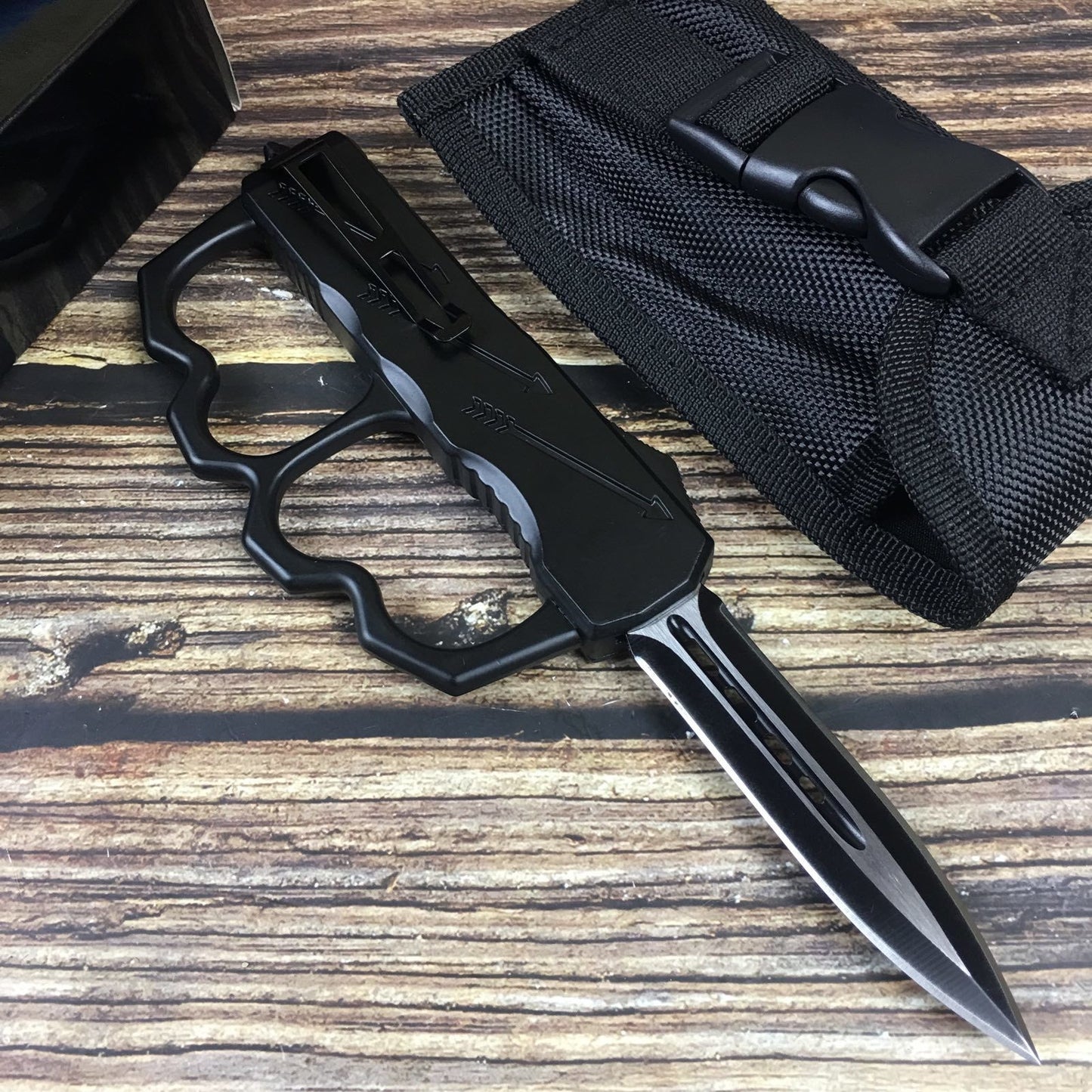 Black knuckle type straight spring + fist cover, tactical spring assist open folding pocket knife