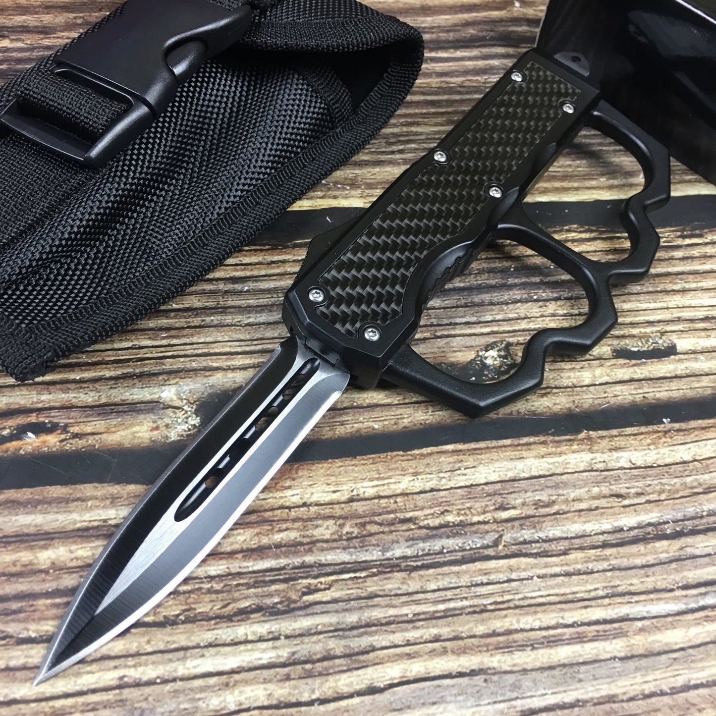 Black knuckle type straight spring + fist cover, tactical spring assist open folding pocket knife