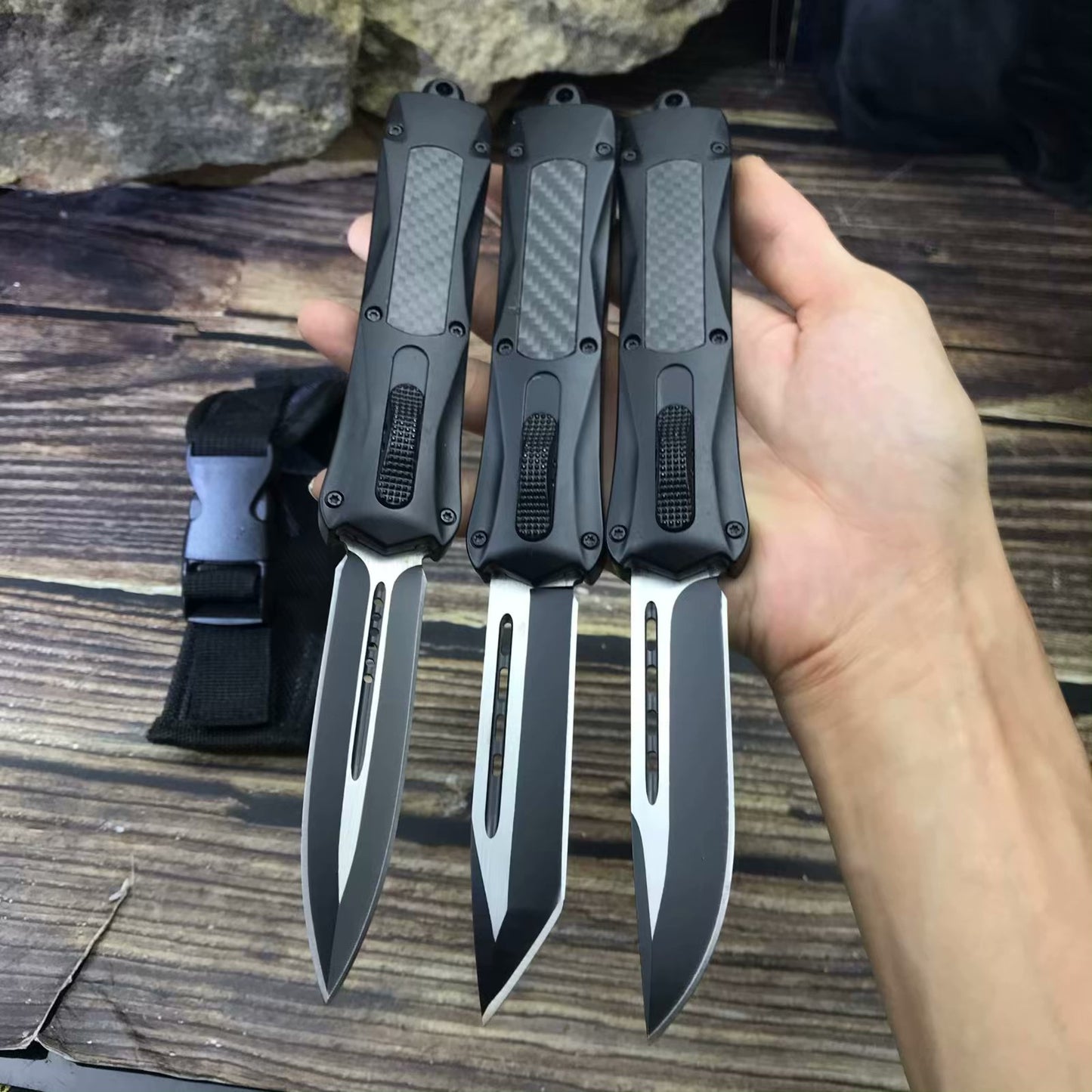 Microtech 23.5cm automatic spring assisted knife 57HRC survival hunting camping knife zinc-aluminum handle