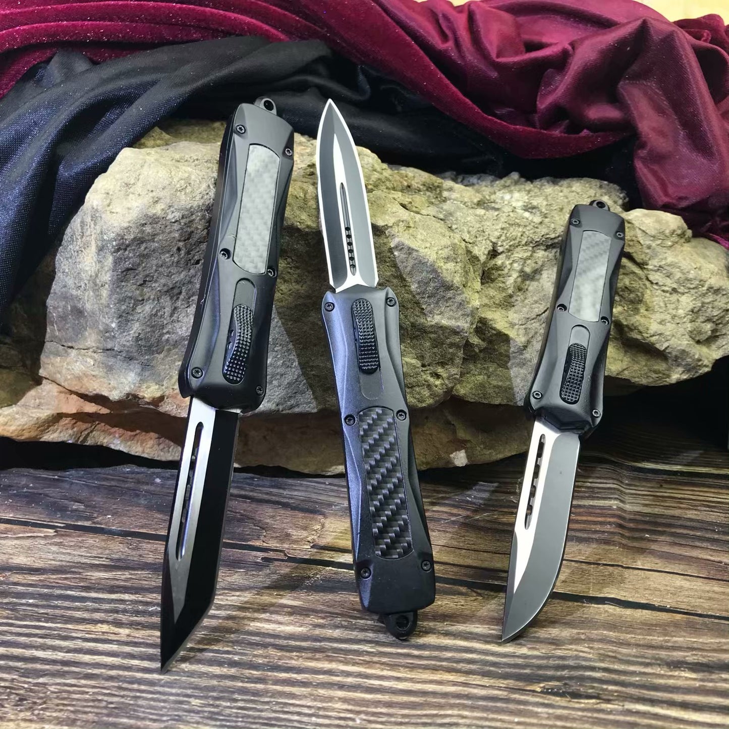 Microtech 23.5cm automatic spring assisted knife 57HRC survival hunting camping knife zinc-aluminum handle