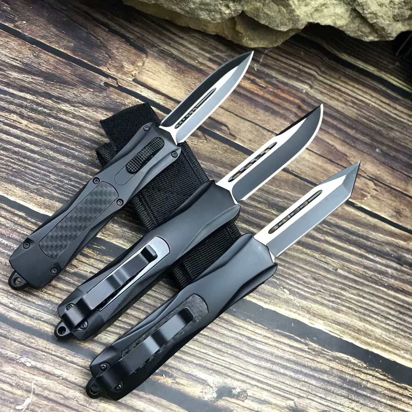 Microtech 23.5cm automatic spring assisted knife 57HRC survival hunting camping knife zinc-aluminum handle