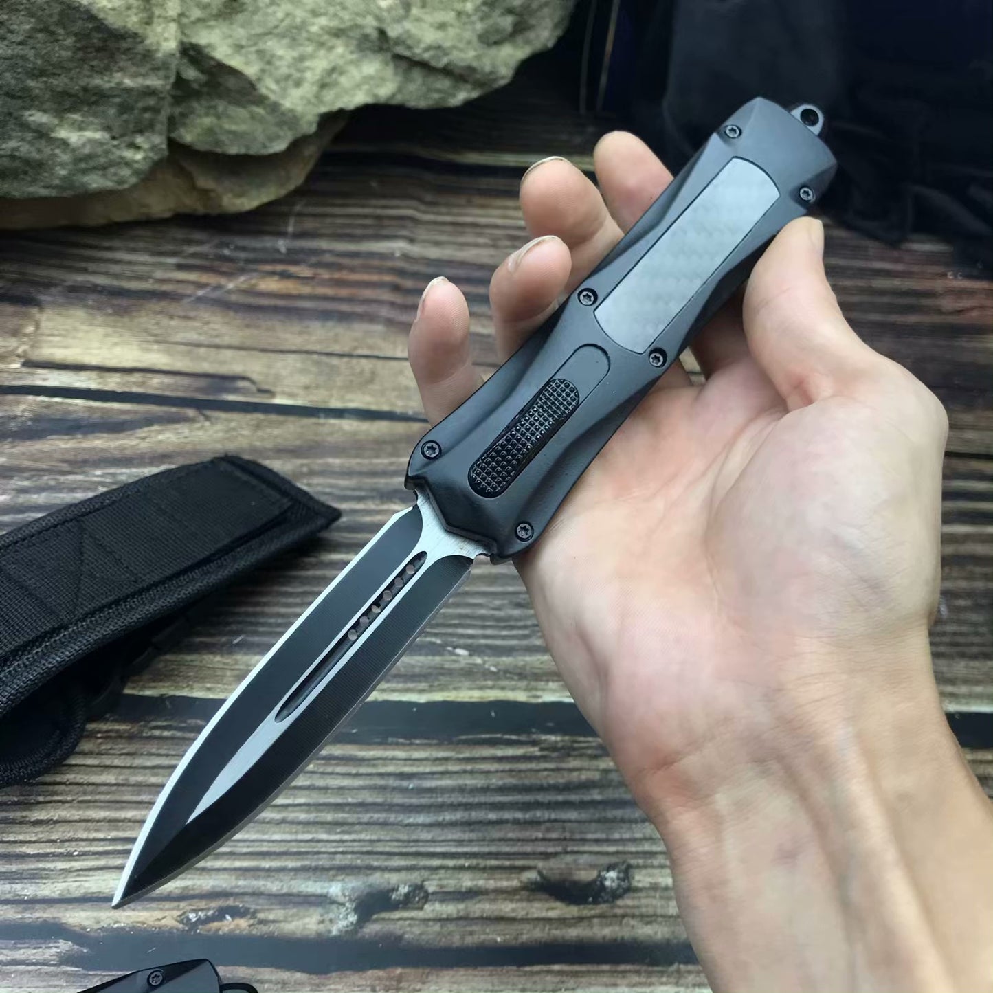 Microtech 23.5cm automatic spring assisted knife 57HRC survival hunting camping knife zinc-aluminum handle