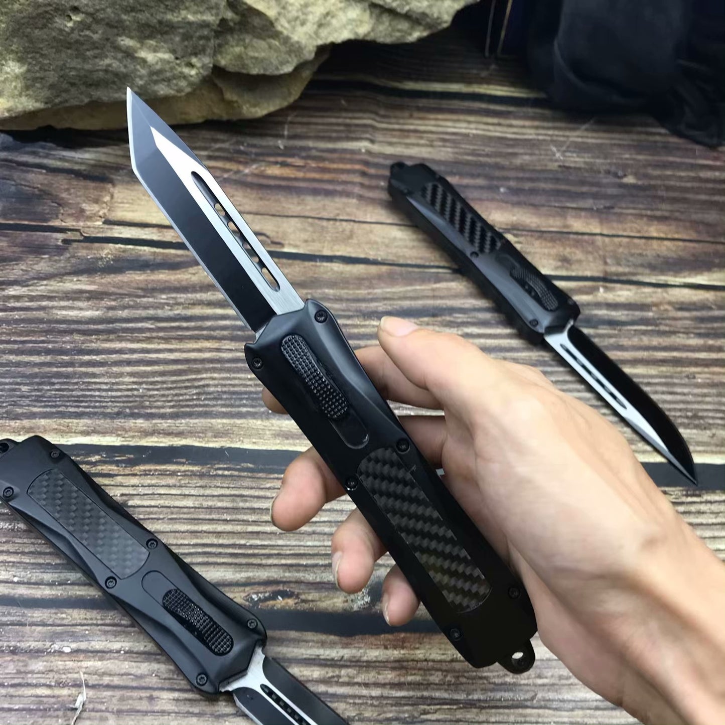 Microtech 23.5cm automatic spring assisted knife 57HRC survival hunting camping knife zinc-aluminum handle