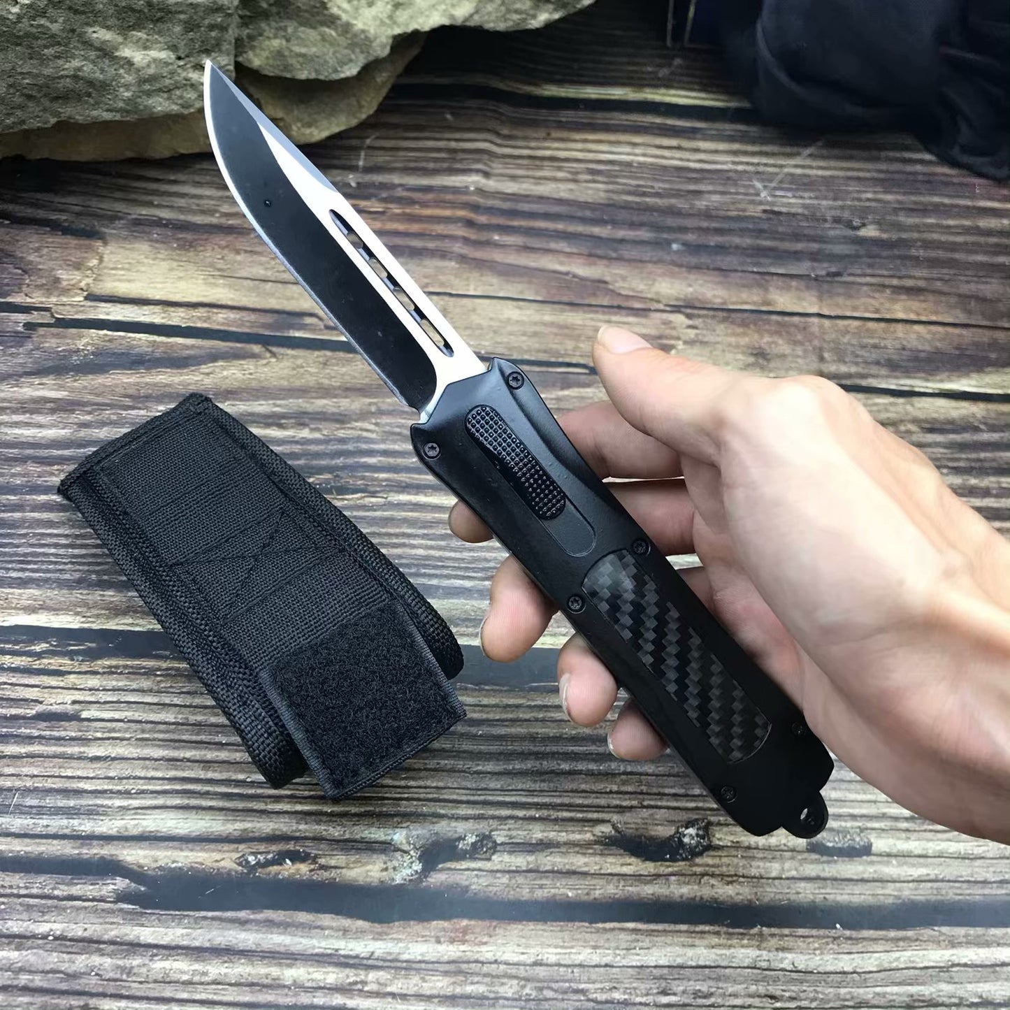 Microtech 23.5cm automatic spring assisted knife 57HRC survival hunting camping knife zinc-aluminum handle