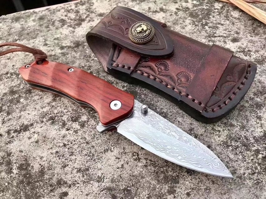 Little Damascus VG10 steel core pocket knife small pocket knife mahogany handle collect gift carry-on key chain knife