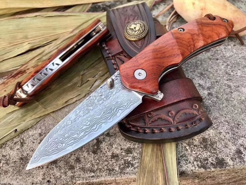 Little Damascus VG10 steel core pocket knife small pocket knife mahogany handle collect gift carry-on key chain knife