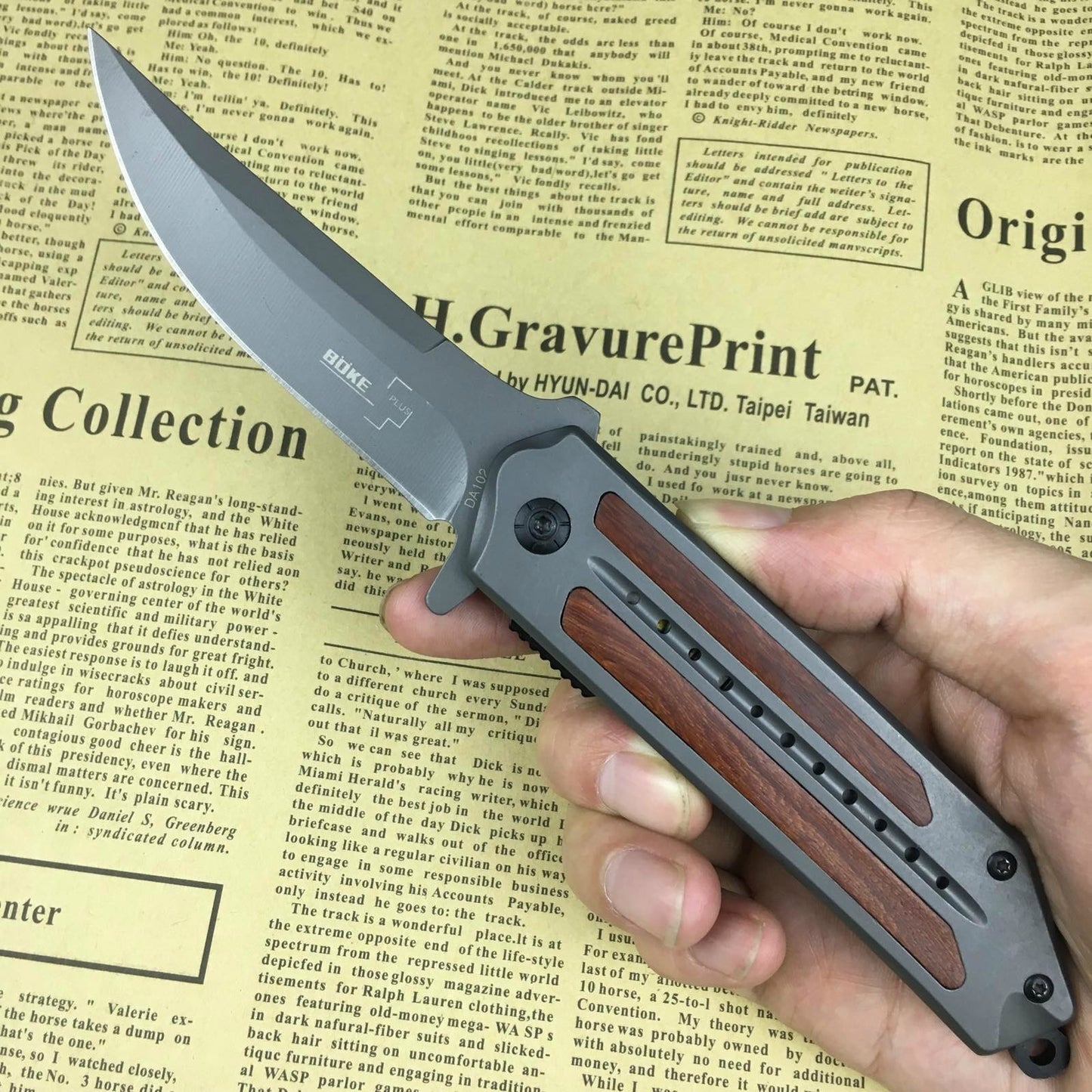 BOKE Folding hunting knife combat spring assisted 5Cr13 blade folding rescue knife EDC tool to carry with you