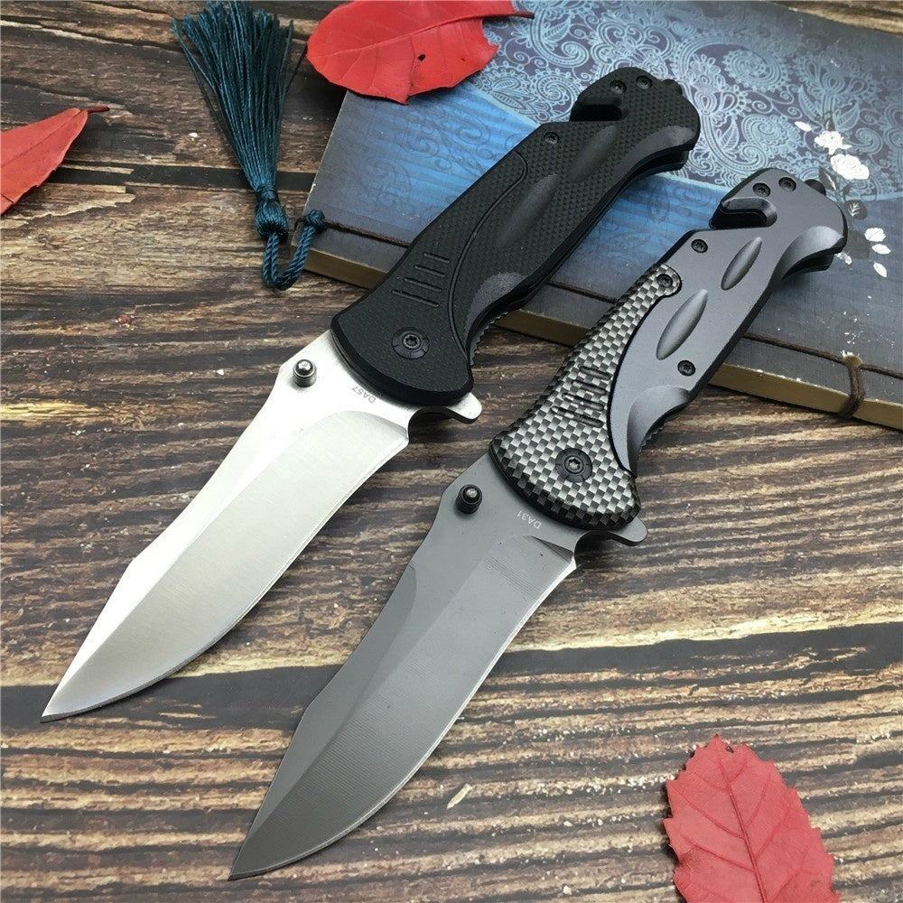 Black & silver assist in opening outdoor folding pocket knife cutter portable outdoor survival camping knife aluminum handle