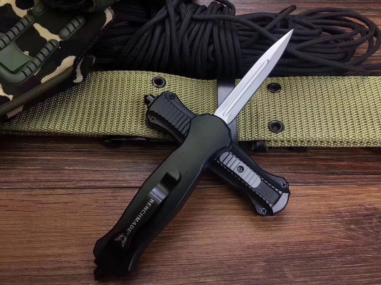 BENCHMADE "5.8" small spring knife, 440 blade spring auxiliary knife tactical dagger sharp double-edged aluminum handle, gift for friends