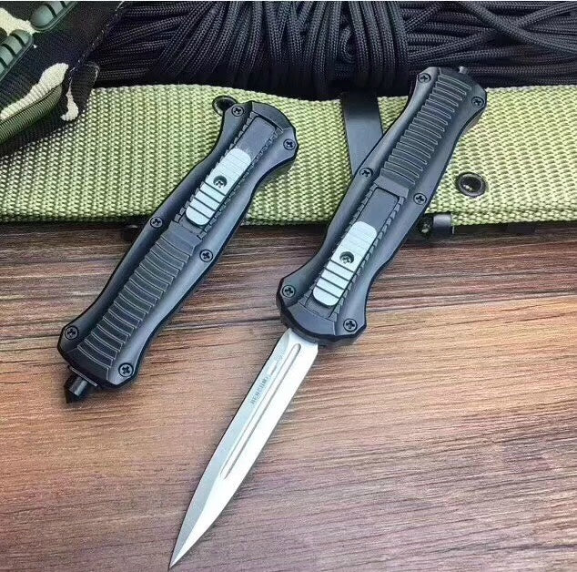 BENCHMADE "5.8" small spring knife, 440 blade spring auxiliary knife tactical dagger sharp double-edged aluminum handle, gift for friends