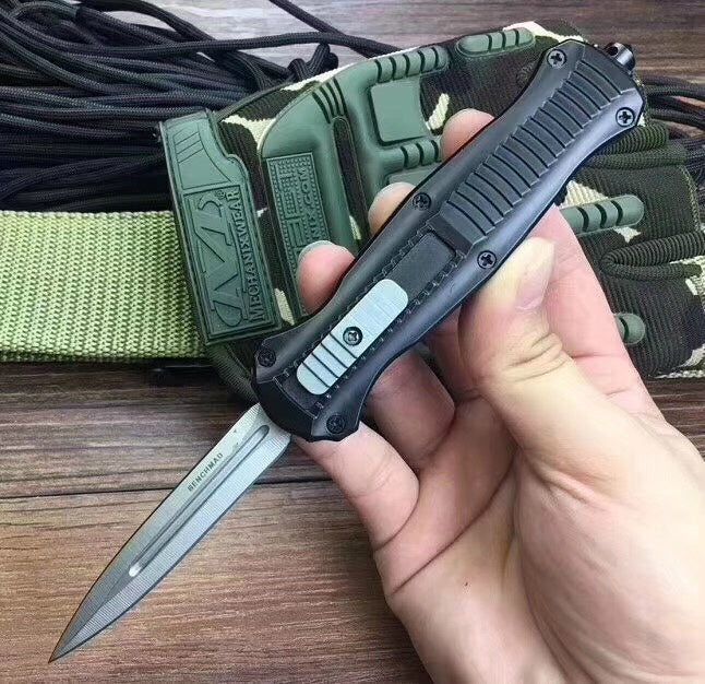 BENCHMADE "5.8" small spring knife, 440 blade spring auxiliary knife tactical dagger sharp double-edged aluminum handle, gift for friends