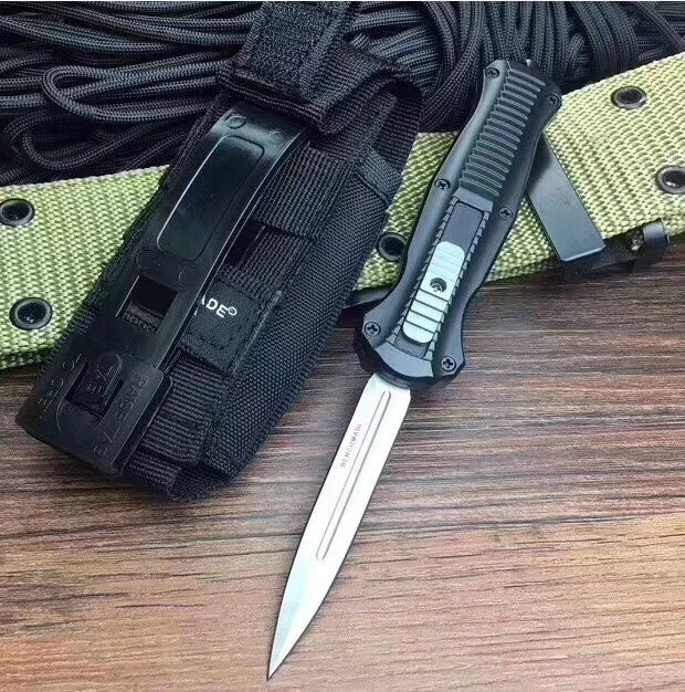 BENCHMADE "5.8" small spring knife, 440 blade spring auxiliary knife tactical dagger sharp double-edged aluminum handle, gift for friends