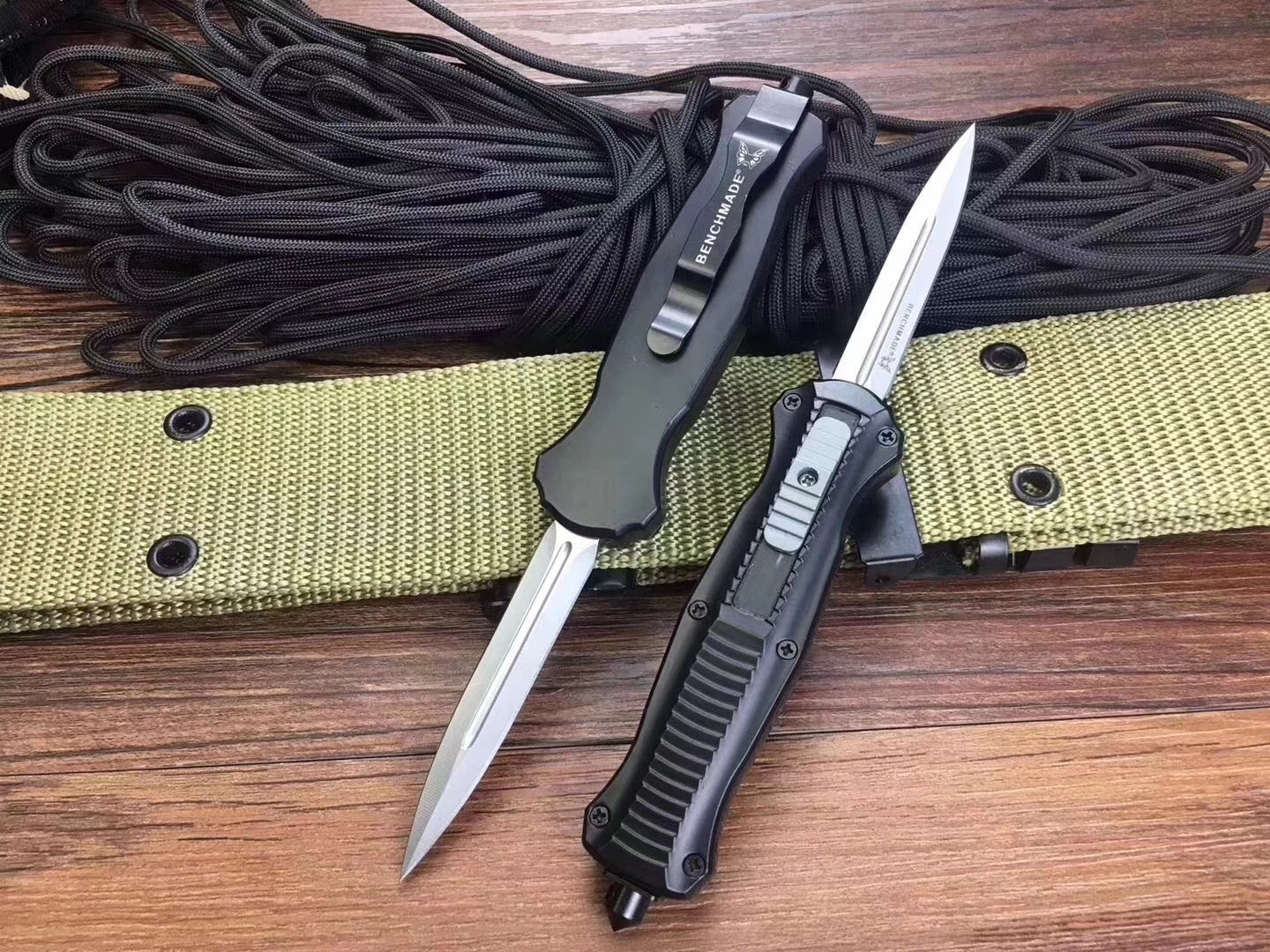 BENCHMADE "5.8" small spring knife, 440 blade spring auxiliary knife tactical dagger sharp double-edged aluminum handle, gift for friends