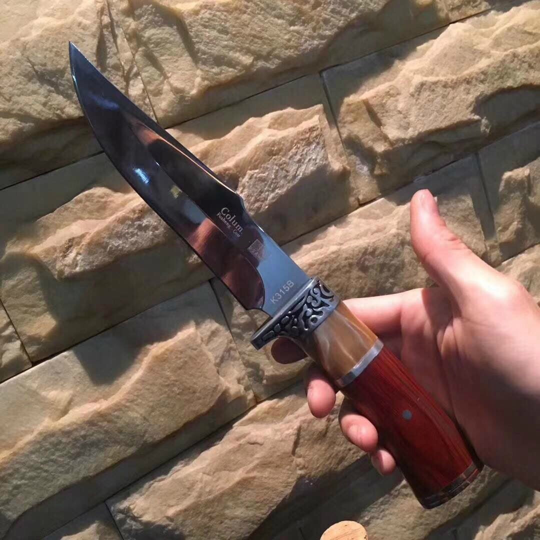 Columbia Outdoor camping steel head + resin + color wood handle survival knife, 3Cr13Mov fixed-blade straight knife outdoor tactical rescue tool hunting