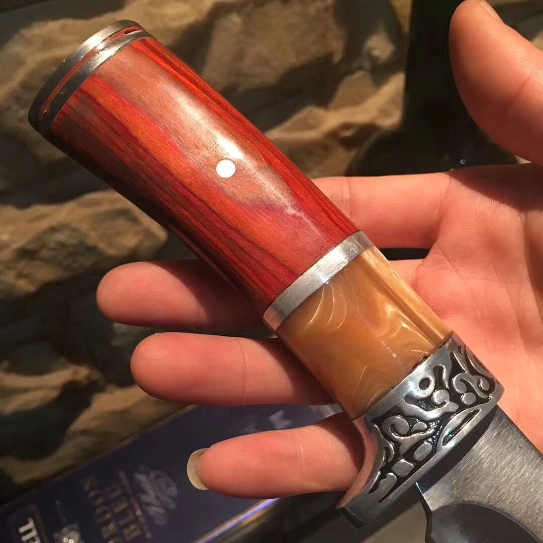 Columbia Outdoor camping steel head + resin + color wood handle survival knife, 3Cr13Mov fixed-blade straight knife outdoor tactical rescue tool hunting