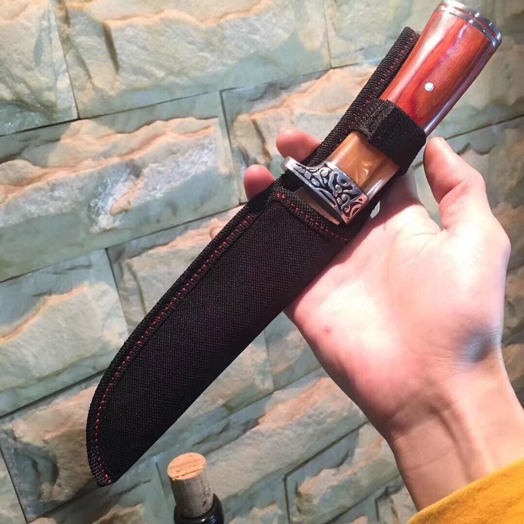 Columbia Outdoor camping steel head + resin + color wood handle survival knife, 3Cr13Mov fixed-blade straight knife outdoor tactical rescue tool hunting