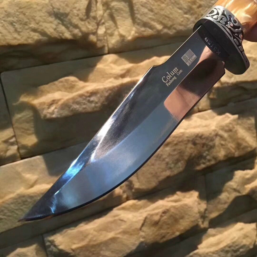 Columbia Outdoor camping steel head + resin + color wood handle survival knife, 3Cr13Mov fixed-blade straight knife outdoor tactical rescue tool hunting