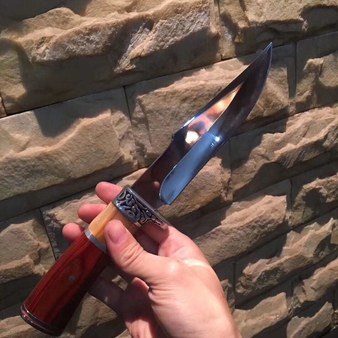 Columbia Outdoor camping steel head + resin + color wood handle survival knife, 3Cr13Mov fixed-blade straight knife outdoor tactical rescue tool hunting